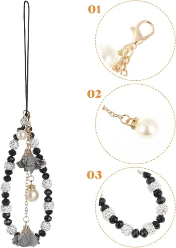 Vista 6 de Hemobllo Correas para teléfono celular, colgante creativo de flores de cristal, dije para teléfono, correa de muñeca antideslizante para decoración