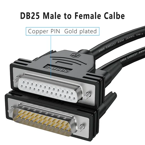 Vista 2 de Cable de extensión DB25 macho a hembra, cables de cobre estañado de 3 pies, 26 awg de 25 colores diferentes, doble blindado con lámina y trenza