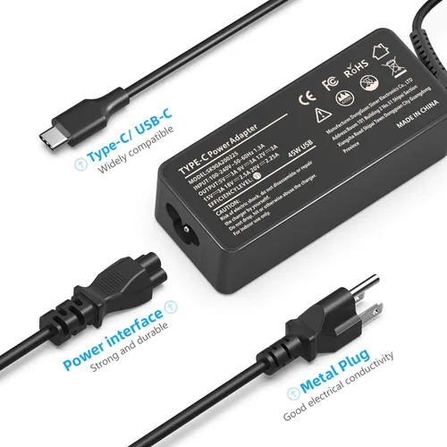 Vista 2 de ROLADA Cargador USB tipo C Chromebook de 45 W compatible con HP X360 14 14-ca061dx 14-ca020nr 14-ca060nr; compatible con Pavilion X2 12-B000 10-N000