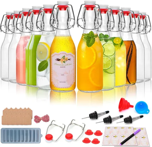 Vista 9 de Botellas de vidrio con tapa abatible de 4 onzas, paquete de 12 botellas de vidrio con tapa abatible