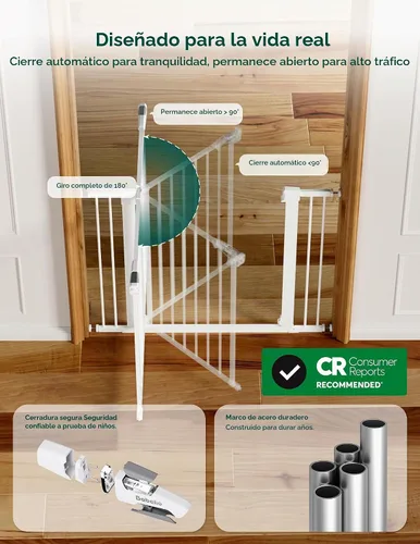 Vista 5 de Babelio - Puerta de seguridad para puertas y escaleras, de 26-40 pulgadas, con cierre automático, puerta de presión C5, fácil de instalar, sin