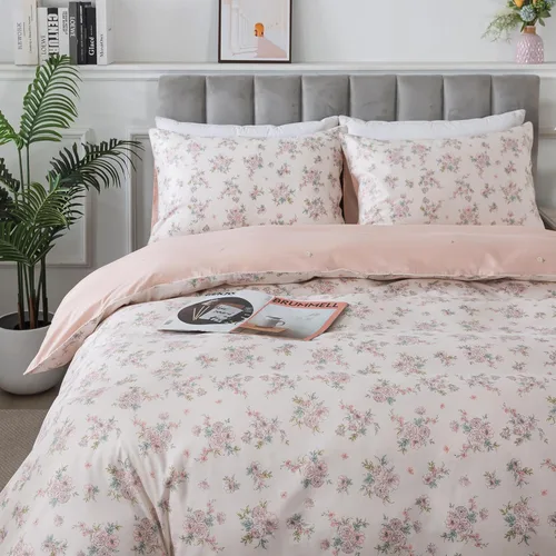 Vista 16 de FADFAY Juego de funda de edredón floral, tamaño completo, 100 % algodón, diseño de rosas y flores, funda de edredón azul, ropa de cama vintage