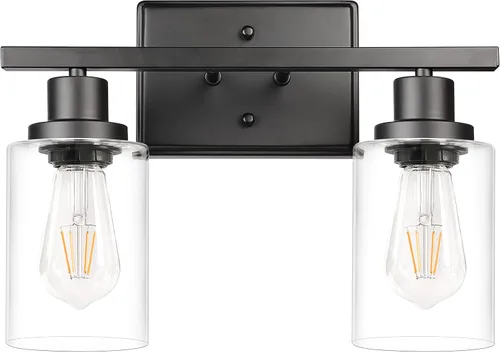 Vista 16 de Ascher Apliques de pared de 2 luces, moderna lámpara de tocador con pantalla de vidrio transparente, lámpara de pared de níquel cepillado