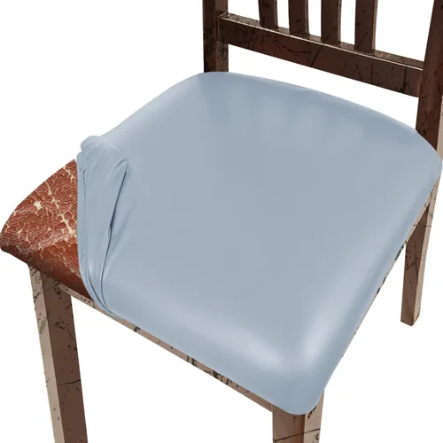 Vista 14 de Juego de 2 fundas de asiento para sillas de comedor de cuero PU, fundas impermeables para sillas de cocina, funda elástica para sillas