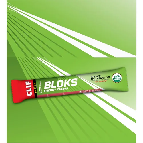 Vista 14 de CLIF BLOKS - Sabor sandía salada con 2X sodio - Masticables energéticos - Sin OGM - A base de plantas - Combustible rápido para ciclismo y correr