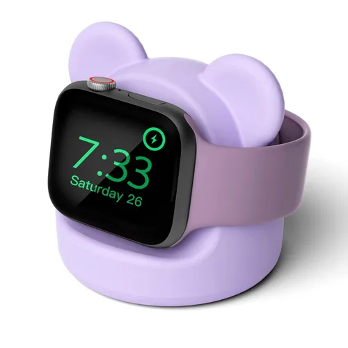 Vista 7 de AFOOYO Bear - Soporte de carga de silicona para Apple Watch Series Ultra2/Ultra/10/9/8/SE2/7/6/SE/5/4/3/2/1 (49/46/45/44/42/41/40/1.496 in), base