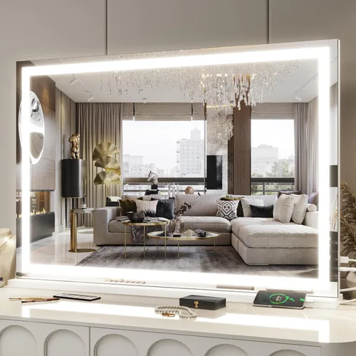 Vista 20 de FENNIO Espejo de tocador con luces – Espejo de maquillaje con luz LED de 15"x12.6", espejo de maquillaje grande con luces, pantalla táctil