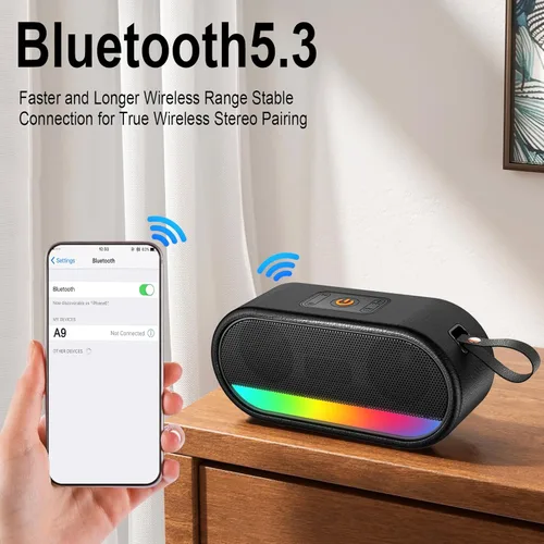 Vista 5 de Altavoz Bluetooth con altavoz dual de 24 W, sonido fuerte HD, graves inalámbricos portátiles para exteriores, Bluetooth 5.3, micrófonos integrados