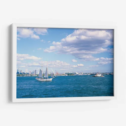 Vista 5 de Canvas Lab Sailboat leaving Manhattan by Raúl Ruz 11 x 7 in Fine Art Framed Print, Frame Color: Black, With Mat Scenery, Beaches and seas