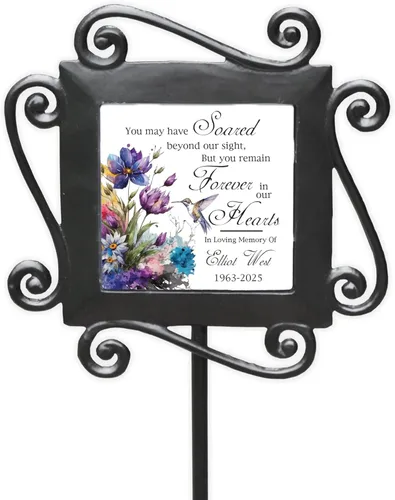 Vista 23 de Estaca de jardín conmemorativa personalizada Cruz floral azul tan profundamente amada muy perdida