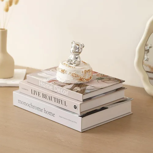 Vista 5 de Set de 3 libros decorativos para decoración del hogar, elegantes libros falsos para decoración, set de libros de decoración estética para mesa