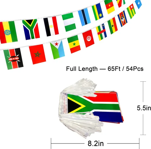 Vista 2 de Juego de cuerdas de banderas de 54 países africanos de África, 65 pies