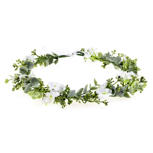 Vividsun - Diadema para novia con corona de hojas verdes bohemia, diseño floral, Gratis, Flor blanca