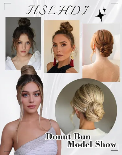 Vista 6 de 2 piezas de extensiones de cabello rizado y ondulado de aspecto desordenado - Juego grande de piezas de cabello para peinado de chongo, coleteros