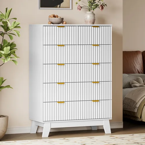 Vista 45 de BORNOON Cómoda acanalada de 7 cajones, cómoda bohemia moderna de 47.2 pulgadas de ancho, soporte de madera para dormitorio, sala de estar, armario