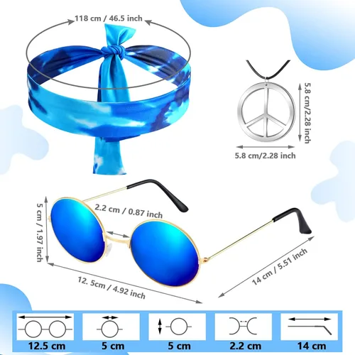 Vista 2 de Berlune 4 Pcs 60s 70s Hippie Outfits for Men Hippie Costume Tie Dye TShirts Disco Outfit Halloween Costume