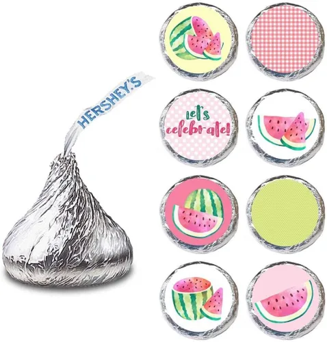 Vista 5 de Etiqueta de sandía para chocolates HERSHEY'S KISSES - Calcomanías de caramelo con sello de sobre de verano - Juego de 240