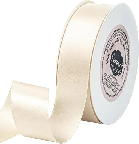Vista 145 de VATIN - Cinta de satén de doble cara beige de 1/4", 25 yardas continuas, cinta de poliéster beige para ramo de lazos, envoltura de regalos, arreglo