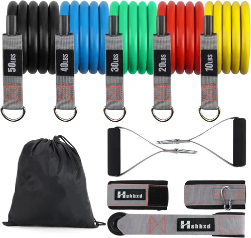 Vista 13 de Bandas de resistencia con asas para entrenar mujeres y hombres, bandas de ejercicio con anclaje de puerta, bandas elásticas para entrenamientos