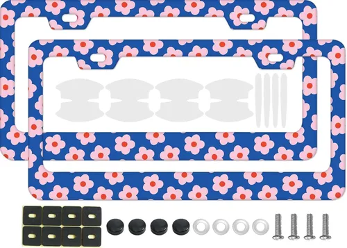 Vista 17 de 1 marco de placa de matrícula con patrón de líneas abstractas para hombres y mujeres, soportes universales de metal abstracto para placa