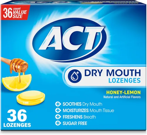 ACT Pastillas de boca seca con xilitol, miel sin azúcar, limón, 36 pastillas