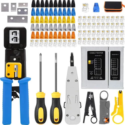 LEATBUY - Kit de herramientas de crimpadora CAT5 para RJ45/RJ11/RJ12/CAT6/Cat5e, cortador profesional de conectores de cable, pelacables de red, Azul