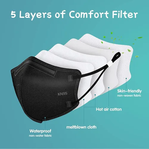 Vista 4 de Funight Mascarillas KN95 para niños, 50 paquetes de 5 capas transpirables y desechables con hebilla ajustable para niños y niñas