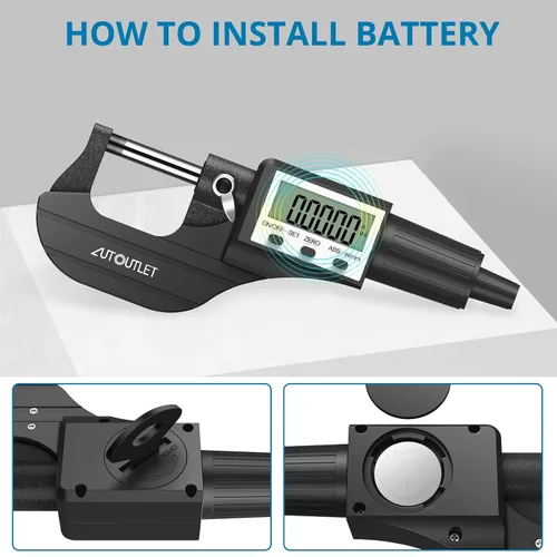 Vista 6 de AUTOUTLET 0.000-0.984 in/0-1 micrómetro digital - Herramienta de medición de precisión con sonda endurecida sinterizada de acero inoxidable