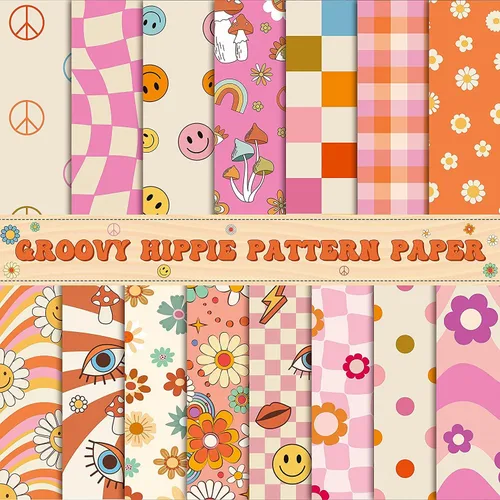 Vista 12 de Haooryx Papel de Origami de Doble Cara - Juego de 60 piezas de papel de arte bohemio de 11 x 11 pulgadas, retro, bohemio, arcoíris, doble cara