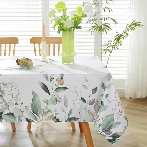 Vista 10 de Honellaty Summer Tablecloth Rectangle, Watercolor Eucalyptus Leaves Table Cloth, Stain Resistant Wrinkle Free Table Cover for Party Picnic Daily