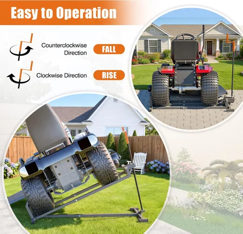 Vista 6 de Gato elevador para cortacésped, plataforma de elevación de 882 libras de capacidad para tractores de jardín y cortacéspedes con mango manual y mango