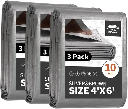 Vista 59 de RAINDEWAY Lona pequeña impermeable de 4 x 4 pies (paquete de 2), lonas resistentes impermeables de 10,5 mil con ojales de metal y bordes reforzados