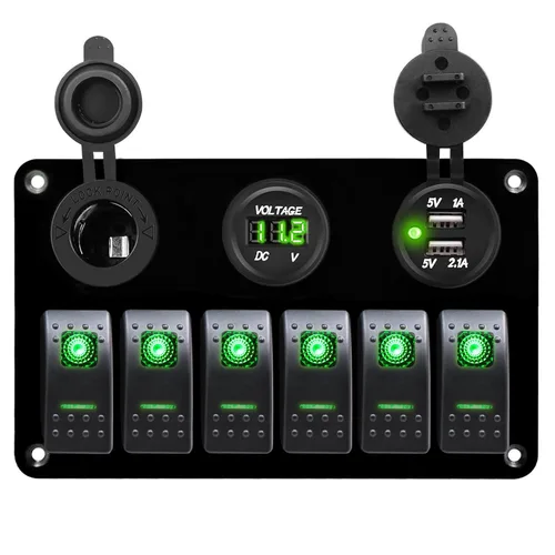 Vista 10 de FXC - Panel de interruptor basculante de barco marino de aluminio de 12 voltios, resistente al agua, 6 marchas, panel de interruptor de encendido