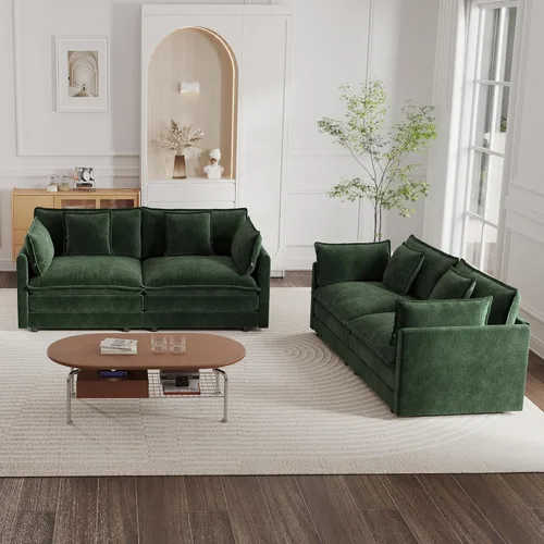 Vista 16 de mikibama Juego de Sofás Nube de Lujo de 2 Piezas, Juego de Sofá Moderno Tapizado en Chenilla de 3 Plazas y Loveseat con 9 Almohadas para Sala