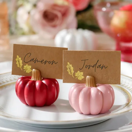 Vista 7 de Kate Aspen Decoración de otoño mini calabaza en burdeos y rosa claro (set de 6), perfecta para decoración de mesa de Acción de Gracias, bodas