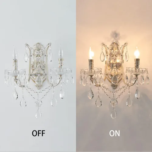 Vista 6 de YLONG-ZS Lámpara de pared de cristal de 2 luces, lámpara de pared moderna para montaje en pared, cepillo blanco para sala de estar, baño, dormitorio