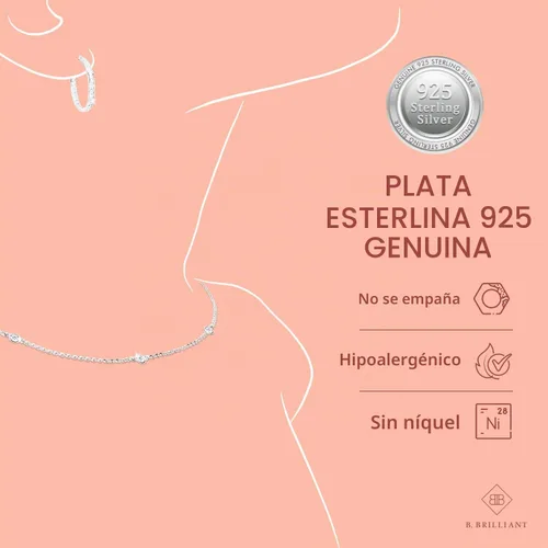 Vista 5 de B. BRILLIANT Plata esterlina genuina, creada o simulada con piedra preciosa y topacio blanco redondo, juego de collar y aretes colgantes de 3
