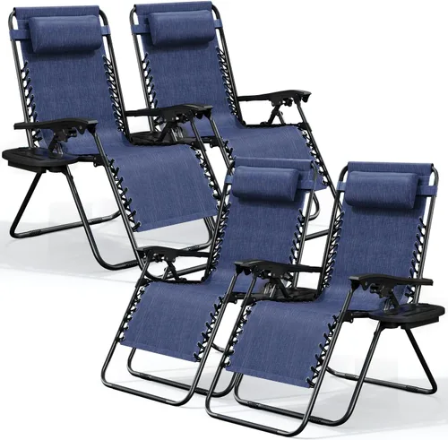 Vista 13 de Nestl Zero Gravity - Juego de 2 sillas de patio al aire libre con almohadas y bandejas portavasos, silla de campamento reclinable de malla de acero