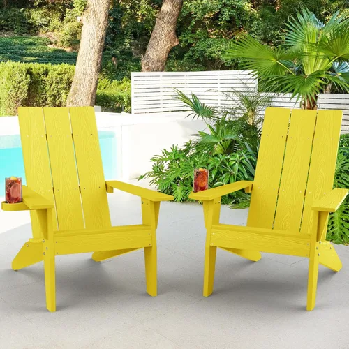 Vista 11 de MXIMU Silla Adirondack moderna resistente a la intemperie con portavasos, sillas de gran tamaño para hogueras Adorondic de plástico al aire libre