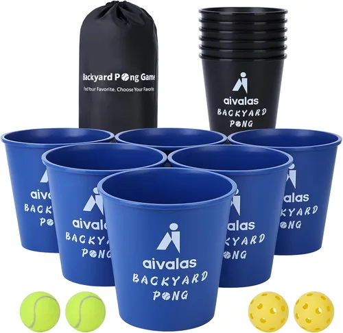Aivalas Yard Pong Outdoor Games, Giant Yard Games Set with 12 Buckets and Balls for Adults and Family, Toss Game Throwing Games for Beach, Camping,
