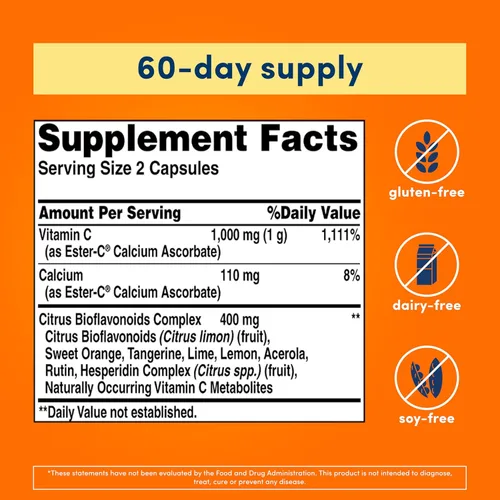 Vista 2 de Suplemento American Health Ester-C con bioflavonoids de cítricos, 0.017 oz, 888032, paquete de de 1, 1, 1