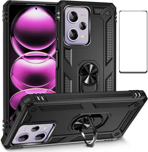 Vista 65 de Funda para Xiaomi POCO X3 NFC /X3 Pro con protector de pantalla, armadura de protección militar híbrida resistente a prueba de golpes, funda Negro