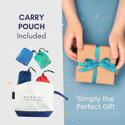 Vista 3 de Paquete de 4 bolsas de comestibles plegables en una pequeña bolsa - Gran capacidad, multicolor, excelente para viajes, bolsa de compras lavable