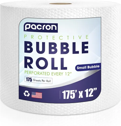 Rollo protector de burbujas – 175 pies x 12 pulgadas transparente, 3/16 pulgadas densa amortiguación de burbujas pequeñas para artículos frágiles,