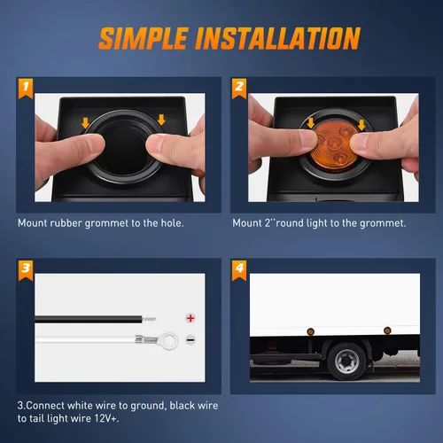 Vista 6 de Nilight 5 piezas de luz de señalización redonda ámbar para remolque, 4 LED de montaje empotrado con arandela de enchufe y cable de cerdo precableado