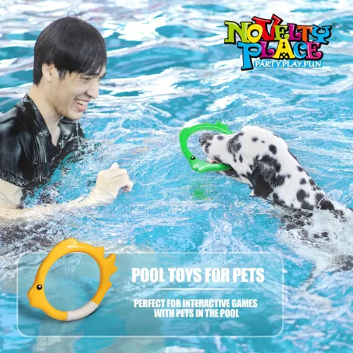 Vista 7 de Novelty Place Juego de 4 anillos de buceo, juguetes para lanzar, bucear y recuperar, accesorios de juego de piscina subacuática, anillos de buceo