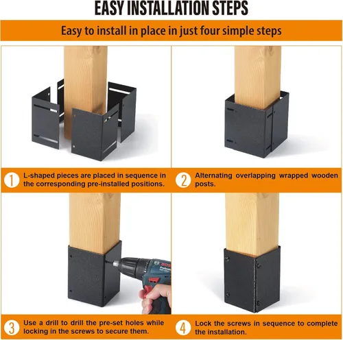 Vista 4 de Protector de poste ajustable de acero inoxidable (rango de 3.3 a 6 pulgadas), protege los buzones y vallas de madera de la cortadora de césped