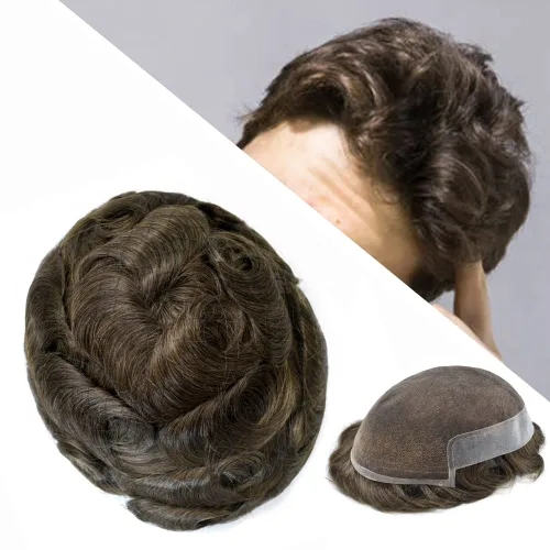 Vista 101 de Toupee - Sistema de cabello humano no quirúrgico para hombres Toupee indetectable de encaje para hombres, extensiones de cabello gris 100% cabello