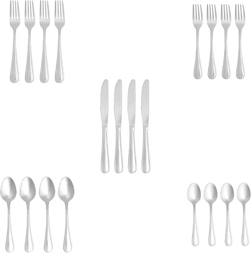 Vista 5 de Yaxa Basics Juego de cubiertos, cubiertos de acero inoxidable, apto para lavavajillas, servicio para 4, 20 piezas de tenedores y cucharas, borde