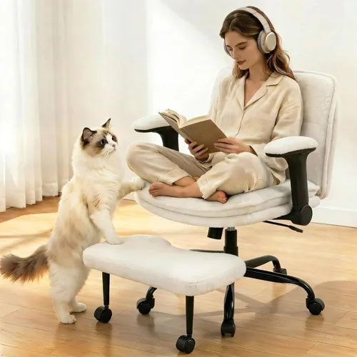 Vista 10 de IWMH Silla de oficina con patas cruzadas con reposabrazos abatibles para Verde